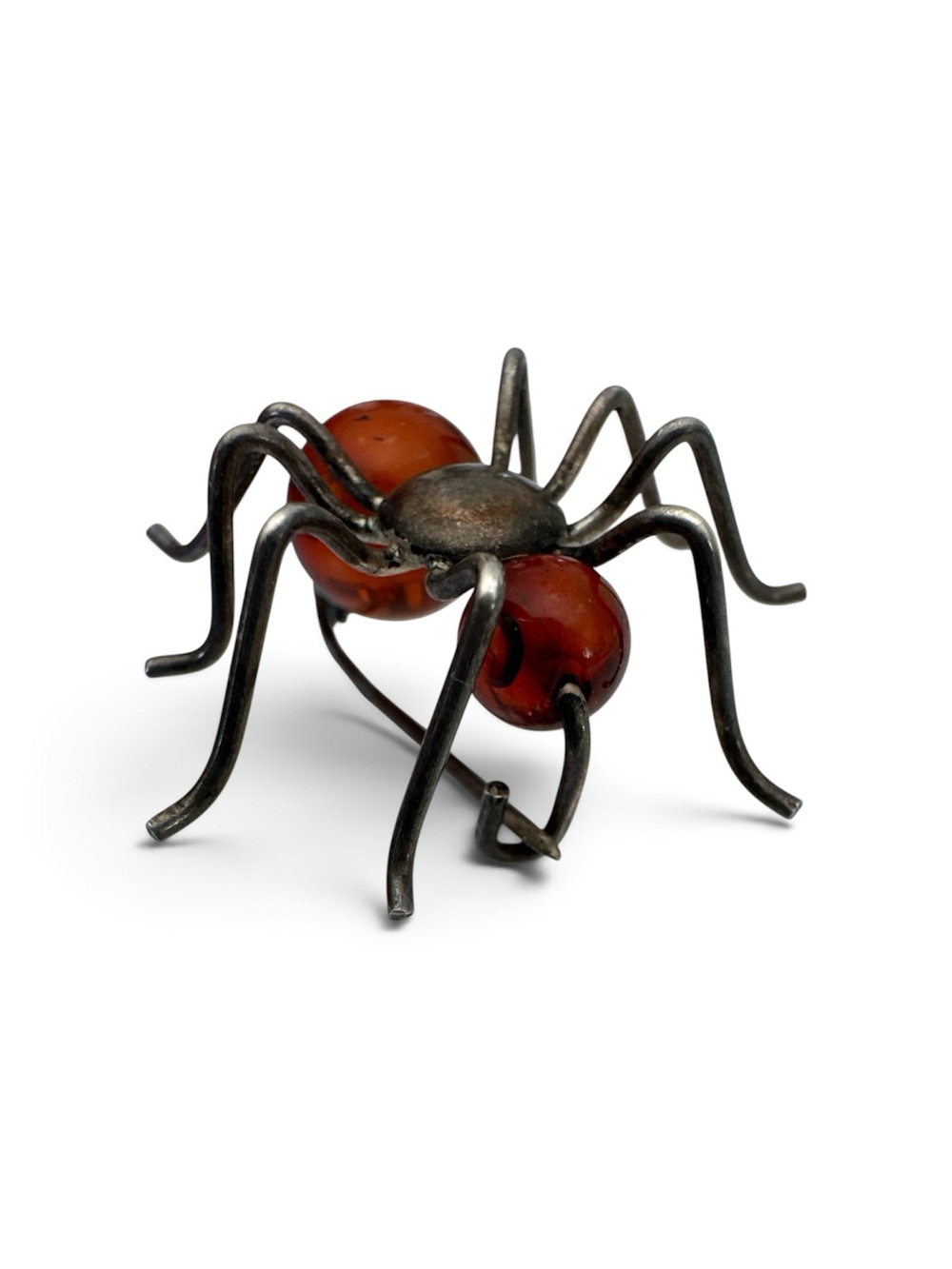 Vintage Sterling Silver Baltic Cognac Amber Spider Brooch Pin Small 925 - Picture 3 of 11